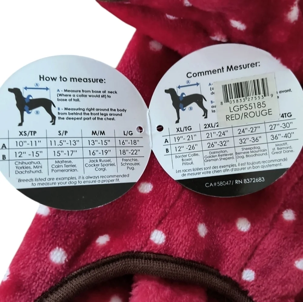 NWT LuvGear Red Polka Dot Dog Hoodie with Antlers Pajamas Size M